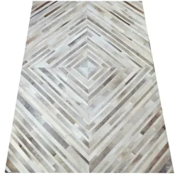 Grey Squared Stripe Design Cowhide Rug (2 x 2m)
