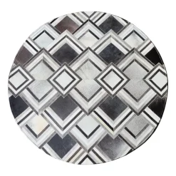 Grey Triangle Design Round Cowhide Rug (1.5m)