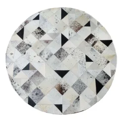 Mixed Square Patch Design Round Cowhide Rug (1.5m)