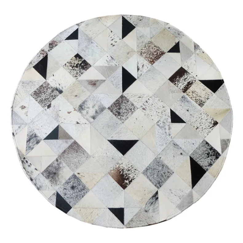 Mixed Square Patch Design Round Cowhide Rug (1.5m)